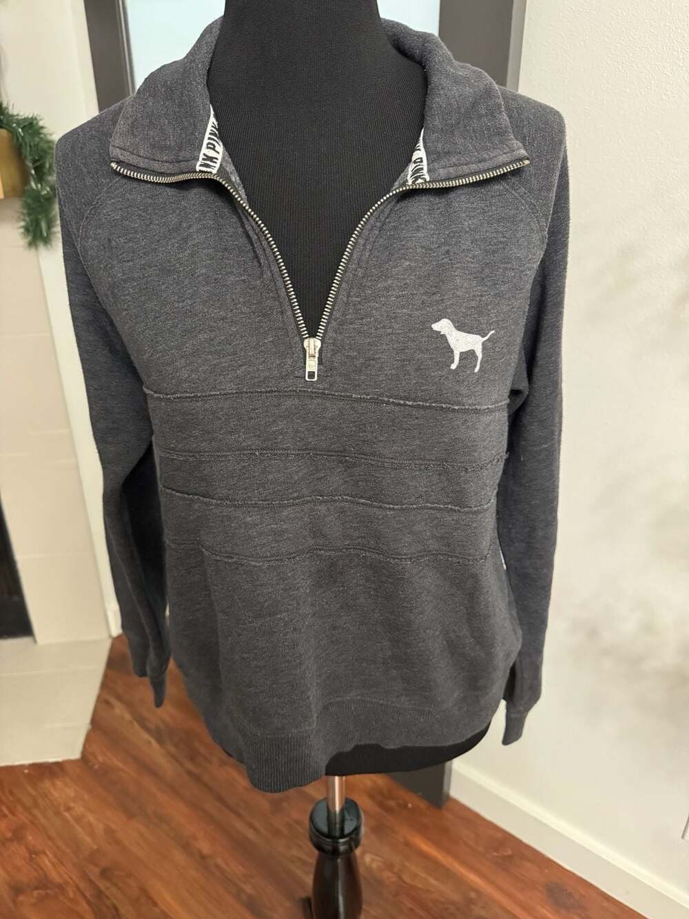 PINK Victoria's Secret Dark Grey 1/4 Zip Pullover Sweatshirt Women's Medium